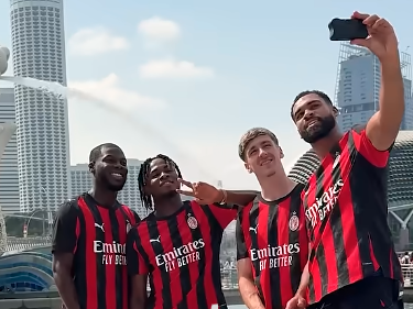 AC Milan players at Merlion Park for Emirates shoot, July 2025