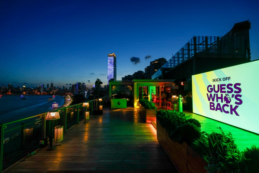 Premier League Event Slogan Guess Who's Back on LED Screen at TALES Banyan Tree Shanghai on the Bund Rooftop